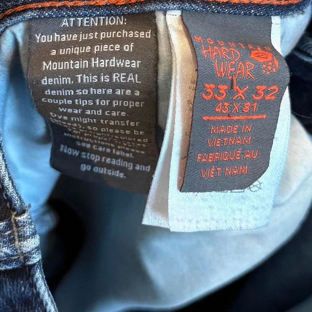 Mountain Hardwear Selvedge Jeans Articulated Outdoors Men's Size 33x31 Utility